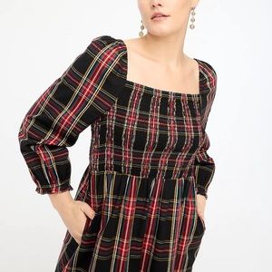 NWT J. Crew Plaid Smocked MIDI Dress